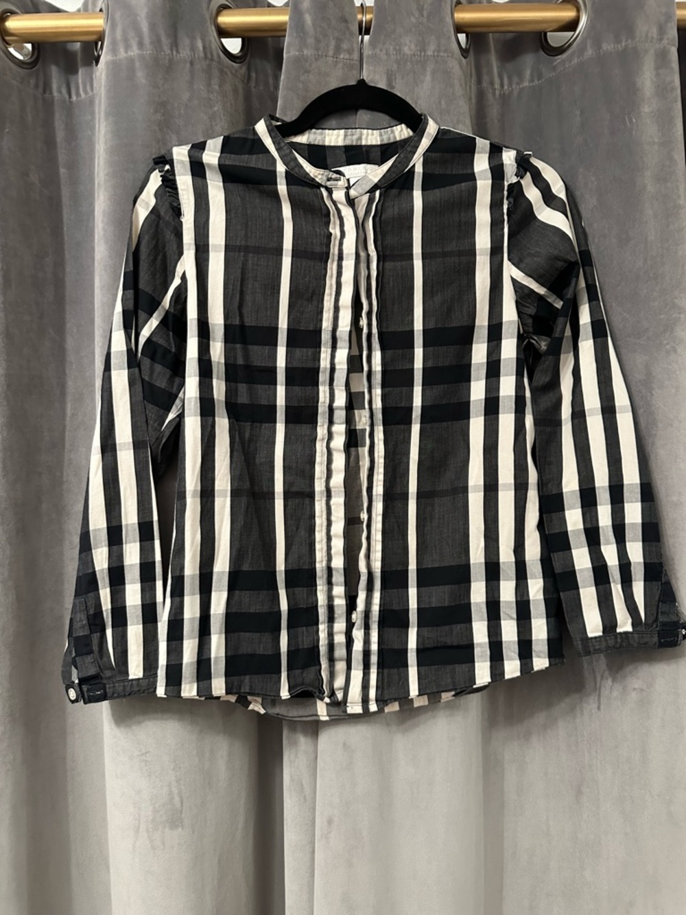 Burberry Black and Ivory Plaid Button-Up Shirt